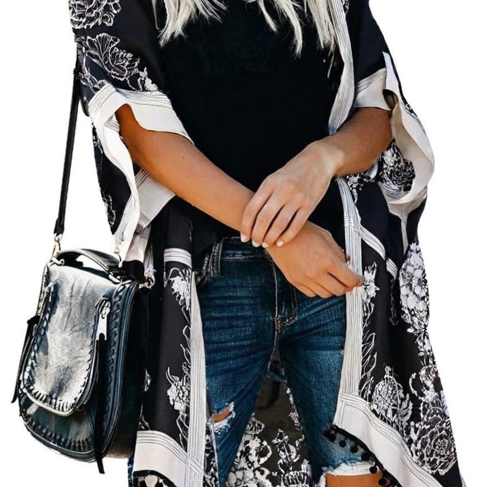 Black and White Floral Kimono